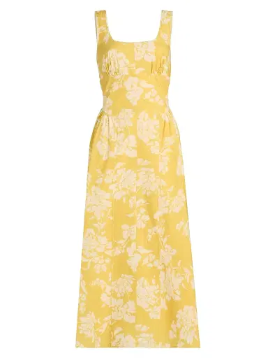 TANYA TAYLOR Women's Cadence Floral Cotton Poplin Midi-Dress - Buttercup Multi - Size 14 | Thumbnail 1