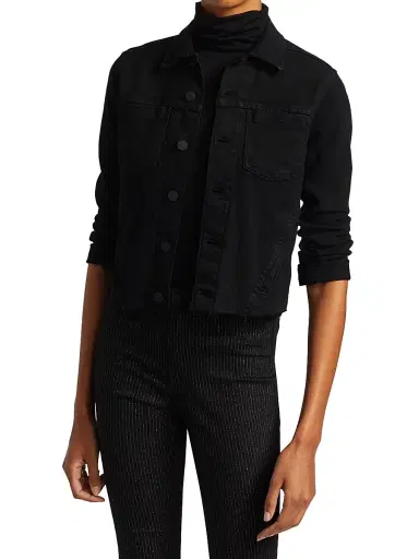 L'Agence Women's Janelle Slim-Fit Raw-Hem Denim Jacket - Saturated Black - Size Large | Thumbnail 3 L'Agence Women's Janelle Slim-Fit Raw-Hem Denim Jacket - Saturated Black - Size Large | Thumbnail 3