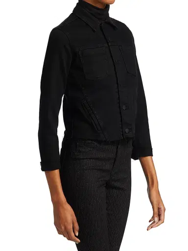 L'Agence Women's Janelle Slim-Fit Raw-Hem Denim Jacket - Saturated Black - Size Large | Thumbnail 4 L'Agence Women's Janelle Slim-Fit Raw-Hem Denim Jacket - Saturated Black - Size Large | Thumbnail 4