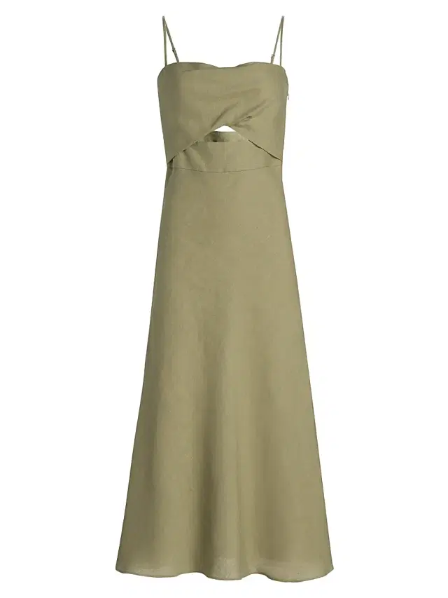 Black Halo Women's Jada Linen Cut-Out Midi-Dress - Cypress