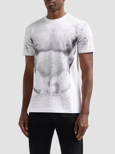 MOSCHINO Men's Abstract Print Cotton T-Shirt - White - Size Medium | Thumbnail 4 MOSCHINO Men's Abstract Print Cotton T-Shirt - White - Size Medium | Thumbnail 4