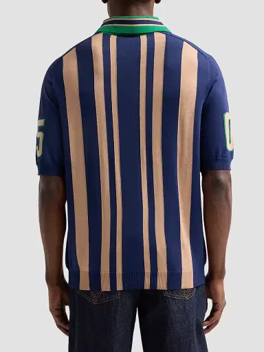 MOSCHINO Men's Striped Johnny Collar Polo Sweater - Multi Blue - Size 38 | Thumbnail 3 MOSCHINO Men's Striped Johnny Collar Polo Sweater - Multi Blue - Size 38 | Thumbnail 3
