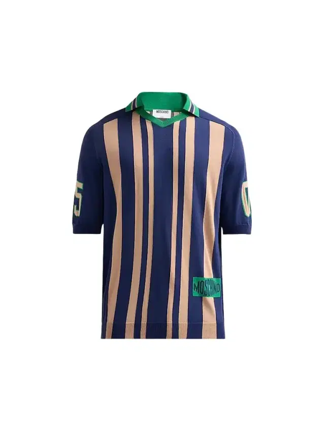 MOSCHINO Men's Striped Johnny Collar Polo Sweater - Multi Blue - Size 38