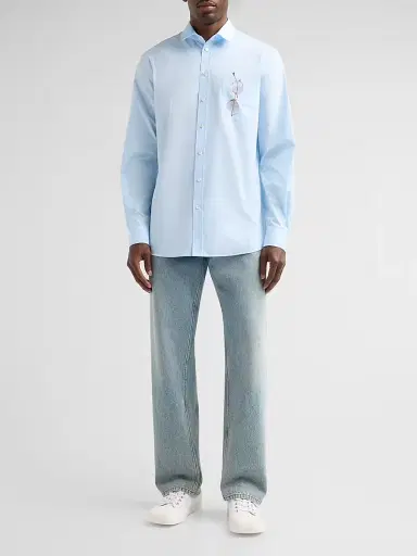 MOSCHINO Men's Glasses-Print Cotton Shirt - Light Blue - Size Large | Thumbnail 2 MOSCHINO Men's Glasses-Print Cotton Shirt - Light Blue - Size Large | Thumbnail 2