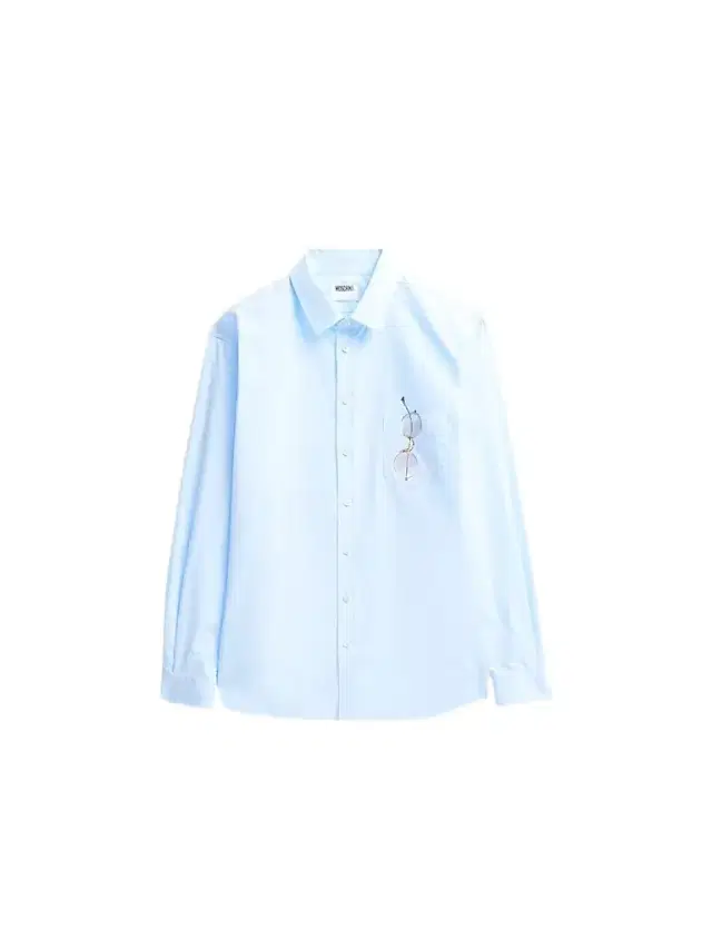 Men's Glasses-Print Cotton Shirt - Light Blue