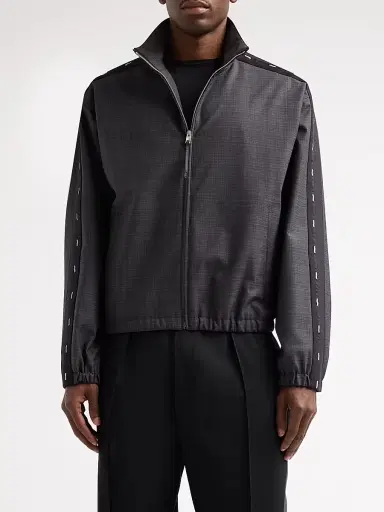 Moschino Men's Tonal-Pattern Wool-Blend Track Jacket - Violet | Thumbnail 4 Moschino Men's Tonal-Pattern Wool-Blend Track Jacket - Violet | Thumbnail 4