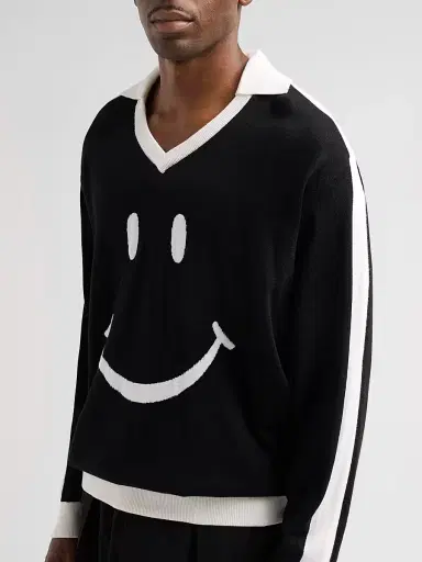 Moschino Men's Smiley Knitted Wool Sweater - Black | Thumbnail 5