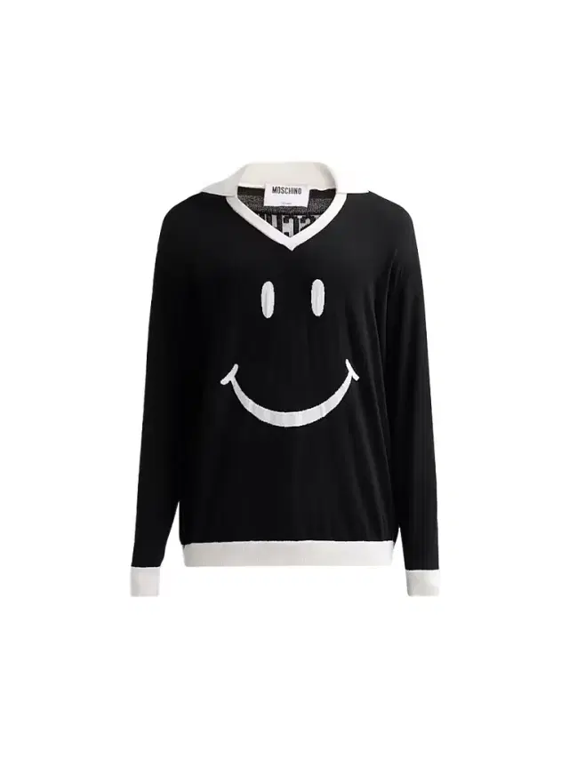 Men's Smiley Knitted Wool Sweater - Black