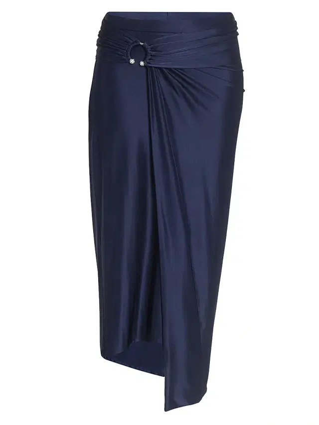 Rabanne Women's Asymmetric Satin Ring Midi-Skirt - Deep Navy