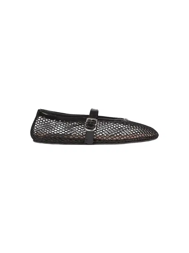 ALAIA Women's Ballerina Strap Fishnet Flats - Noir