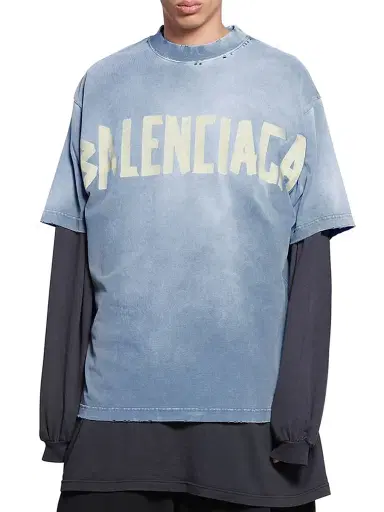 Balenciaga Women's Tape Type T-Shirt Medium Fit - Faded Blue - Size XL | Thumbnail 3