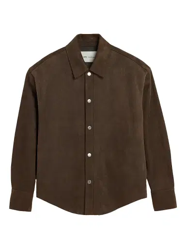 AMI PARIS Men's Suede Button-Front Overshirt - Chocolate - Size XL | Thumbnail 1 AMI PARIS Men's Suede Button-Front Overshirt - Chocolate - Size XL | Thumbnail 1