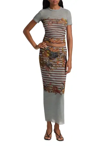 Jean Paul Gaultier Women's Printed Knit Mesh Maxi Skirt - Light Blue Multicolor | Thumbnail 2 Jean Paul Gaultier Women's Printed Knit Mesh Maxi Skirt - Light Blue Multicolor | Thumbnail 2