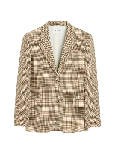AMI PARIS Men's Houndstooth Glen Plaid Wool Single-Breasted Blazer - Caramel Blanc Creme - Size 44 | Thumbnail 1