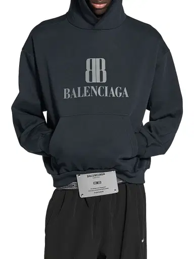 Balenciaga Men's Nano Medium Fit Hoodie - Faded Black | Thumbnail 2 Balenciaga Men's Nano Medium Fit Hoodie - Faded Black | Thumbnail 2