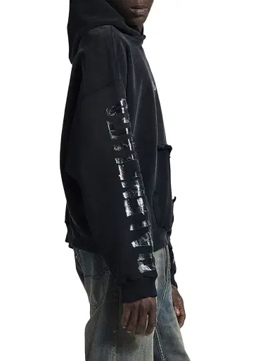 Balenciaga Men's Transparent Tape Ripped Pocket Hoodie - Faded Black White - Size XXL | Thumbnail 4 Balenciaga Men's Transparent Tape Ripped Pocket Hoodie - Faded Black White - Size XXL | Thumbnail 4