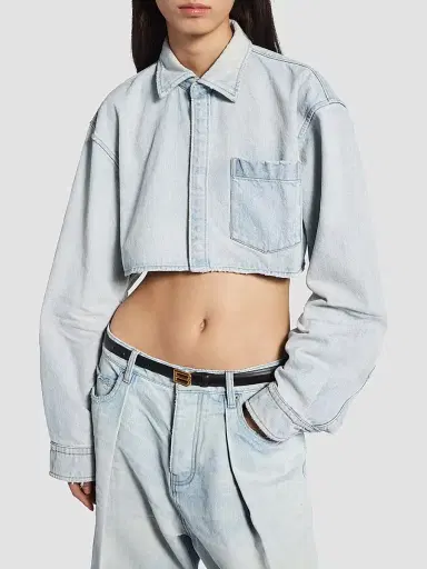 Balenciaga Women's Cropped Shirt - Light Blue - Size 0 | Thumbnail 3