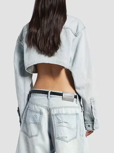 Balenciaga Women's Cropped Shirt - Light Blue - Size 0 | Thumbnail 4