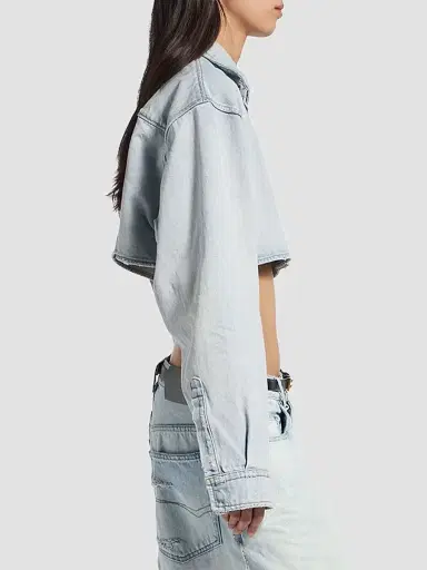 Balenciaga Women's Cropped Shirt - Light Blue - Size 0 | Thumbnail 5