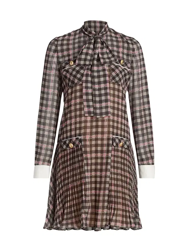 Self-Portrait Women's Plaid Chiffon Tieneck Minidress - Brown