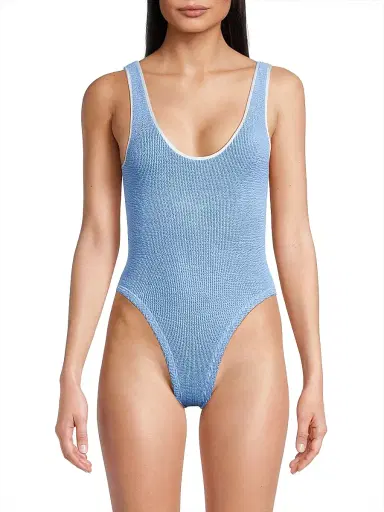 Hunza G Women's Faye Textured V-Neck One-Piece Swimsuit | Thumbnail 3 Hunza G Women's Faye Textured V-Neck One-Piece Swimsuit | Thumbnail 3