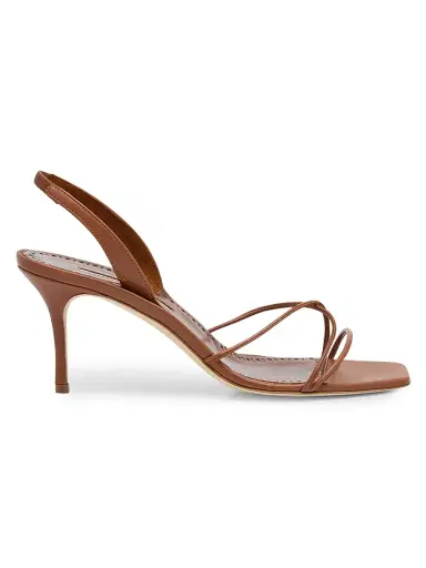 Manolo Blahnik Women's 70MM Leather Slingback Sandals - Medium Brown - Size 10 | Thumbnail 1 Manolo Blahnik Women's 70MM Leather Slingback Sandals - Medium Brown - Size 10 | Thumbnail 1