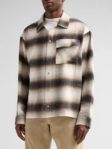 Represent Men's All Over Initial Cotton-Blend Flannel Shirt - Latte - Size XXL | Thumbnail 4