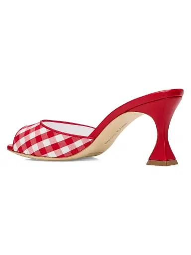 Manolo Blahnik Women's Jadara Checked Mules - Red White - Size 7.5 | Thumbnail 2 Manolo Blahnik Women's Jadara Checked Mules - Red White - Size 7.5 | Thumbnail 2