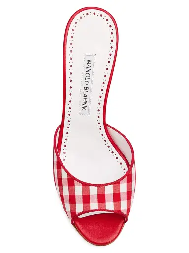 Manolo Blahnik Women's Jadara Checked Mules - Red White - Size 7.5 | Thumbnail 3 Manolo Blahnik Women's Jadara Checked Mules - Red White - Size 7.5 | Thumbnail 3