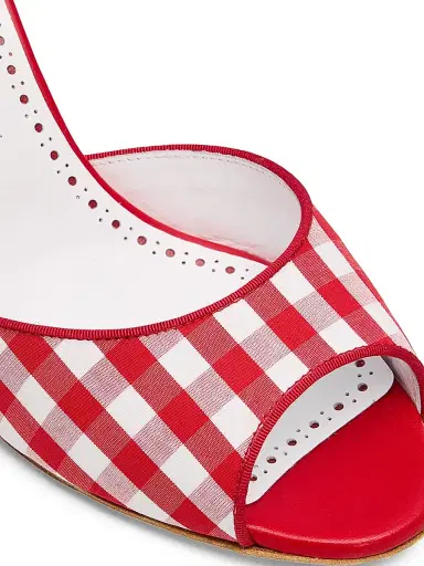 Manolo Blahnik Women's Jadara Checked Mules - Red White - Size 7.5 | Thumbnail 4 Manolo Blahnik Women's Jadara Checked Mules - Red White - Size 7.5 | Thumbnail 4