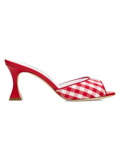 Manolo Blahnik Women's Jadara Checked Mules - Red White - Size 7.5 | Thumbnail 1 Manolo Blahnik Women's Jadara Checked Mules - Red White - Size 7.5 | Thumbnail 1