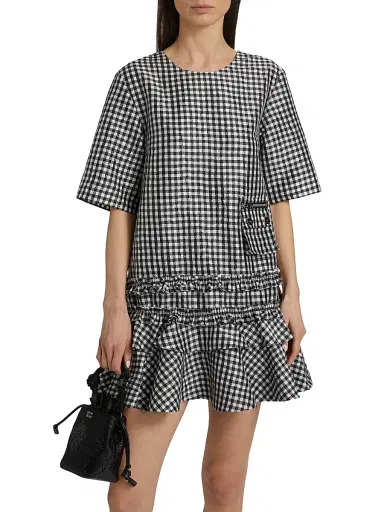 Ganni Women's Gingham Taffeta Minidress - Black | Thumbnail 3 Ganni Women's Gingham Taffeta Minidress - Black | Thumbnail 3