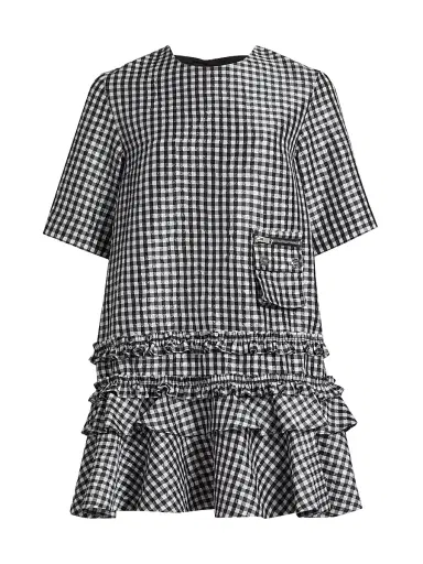 Ganni Women's Gingham Taffeta Minidress - Black | Thumbnail 1 Ganni Women's Gingham Taffeta Minidress - Black | Thumbnail 1