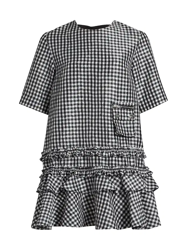 Ganni Women's Gingham Taffeta Minidress - Black