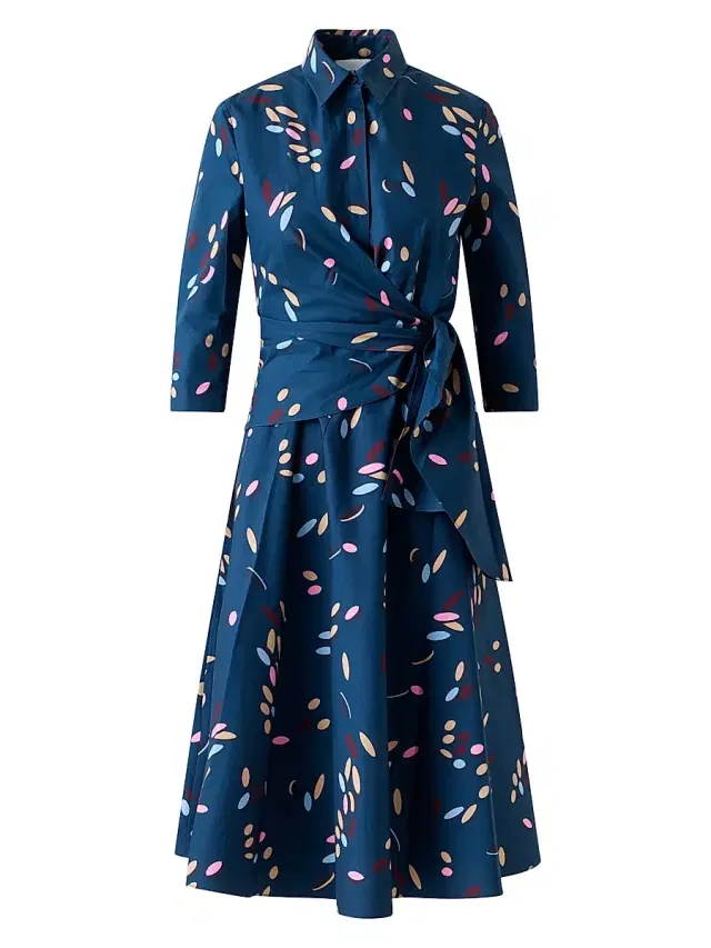 Akris punto Women's Confetti Printed Cotton Wrap Midi-Dress - Ink Multicolor