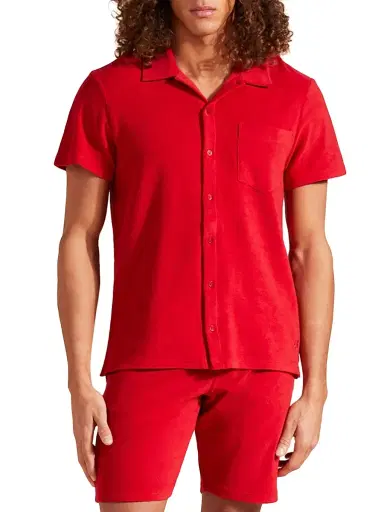 Vilebrequin Men's Organic Cotton Terry Button-Up - Red - Size XL | Thumbnail 4 Vilebrequin Men's Organic Cotton Terry Button-Up - Red - Size XL | Thumbnail 4