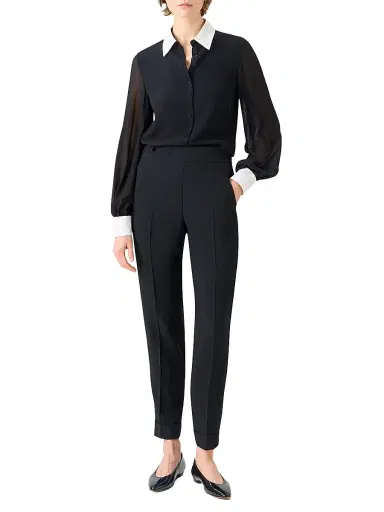 Akris Women's Contrast-Collar Silk Georgette Blouse - Black Ecru - Size 16 | Thumbnail 2