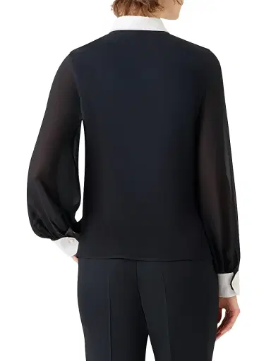 Akris Women's Contrast-Collar Silk Georgette Blouse - Black Ecru - Size 16 | Thumbnail 5