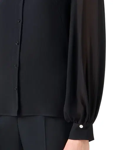 Akris Women's Contrast-Collar Silk Georgette Blouse - Black Ecru - Size 16 | Thumbnail 7