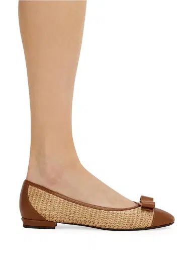 Ferragamo Women's Varina 2.0 Raffia & Leather Ballet Flats | Thumbnail 2