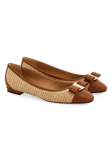 Ferragamo Women's Varina 2.0 Raffia & Leather Ballet Flats | Thumbnail 3