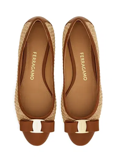 Ferragamo Women's Varina 2.0 Raffia & Leather Ballet Flats | Thumbnail 4