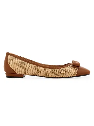 Ferragamo Women's Varina 2.0 Raffia & Leather Ballet Flats | Thumbnail 1