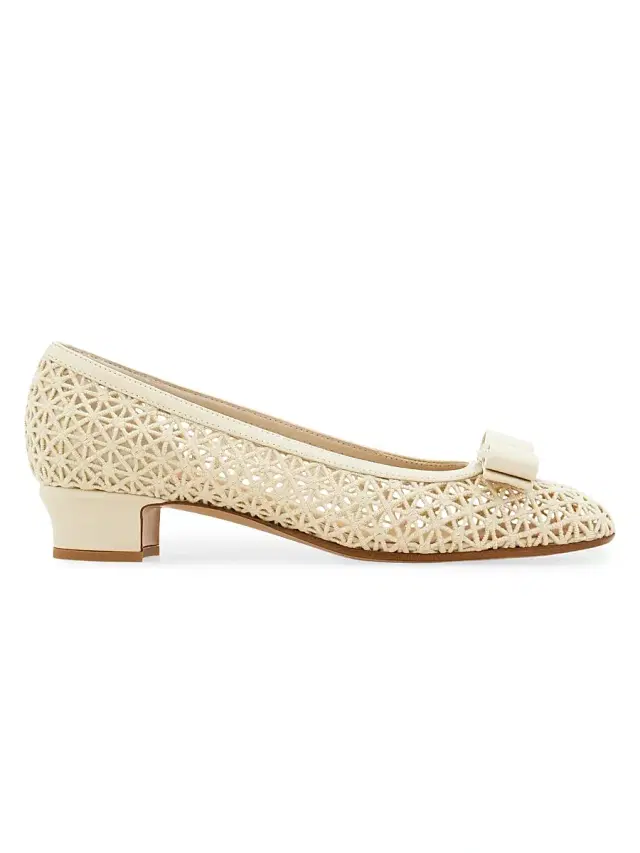 FERRAGAMO Women's Vara 2.0 30MM Mesh Block-Heel Pumps - Mascarpone Biscotto
