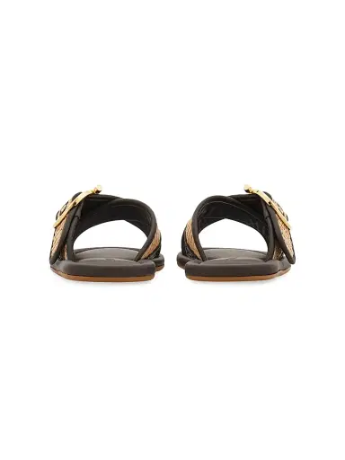 Ferragamo Women's Elyzia Raffia-Leather Slide Sandals - Naturale Testa Di Moro - Size 11 | Thumbnail 4