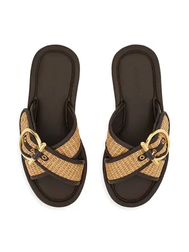 Ferragamo Women's Elyzia Raffia-Leather Slide Sandals - Naturale Testa Di Moro - Size 11 | Thumbnail 5