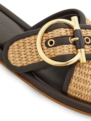 Ferragamo Women's Elyzia Raffia-Leather Slide Sandals - Naturale Testa Di Moro - Size 11 | Thumbnail 6