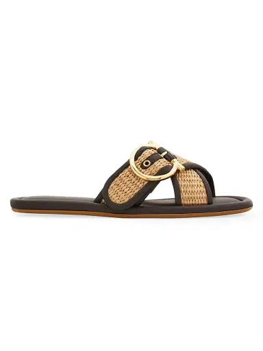 Ferragamo Women's Elyzia Raffia-Leather Slide Sandals - Naturale Testa Di Moro - Size 11 | Thumbnail 1