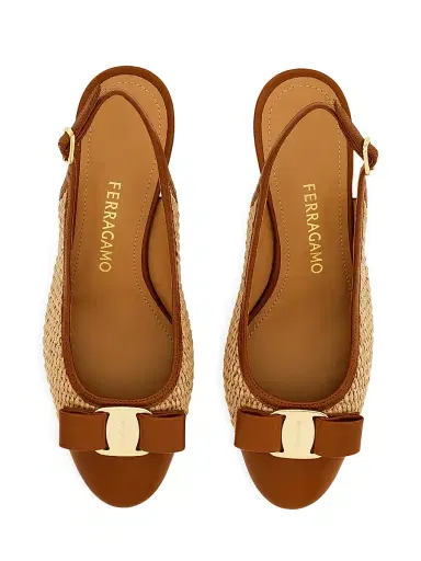 Ferragamo Women's Vetty 55MM Raffia & Leather Slingback Pumps - Naturale Biscotto - Size 11 | Thumbnail 5