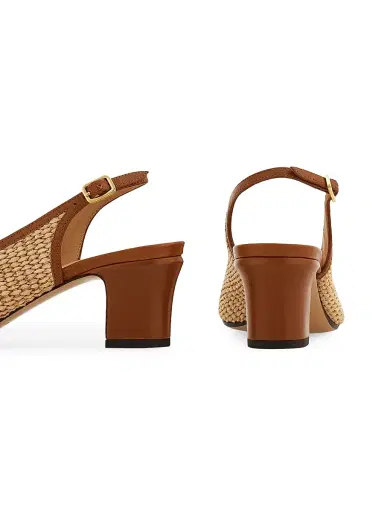 Ferragamo Women's Vetty 55MM Raffia & Leather Slingback Pumps - Naturale Biscotto - Size 11 | Thumbnail 6